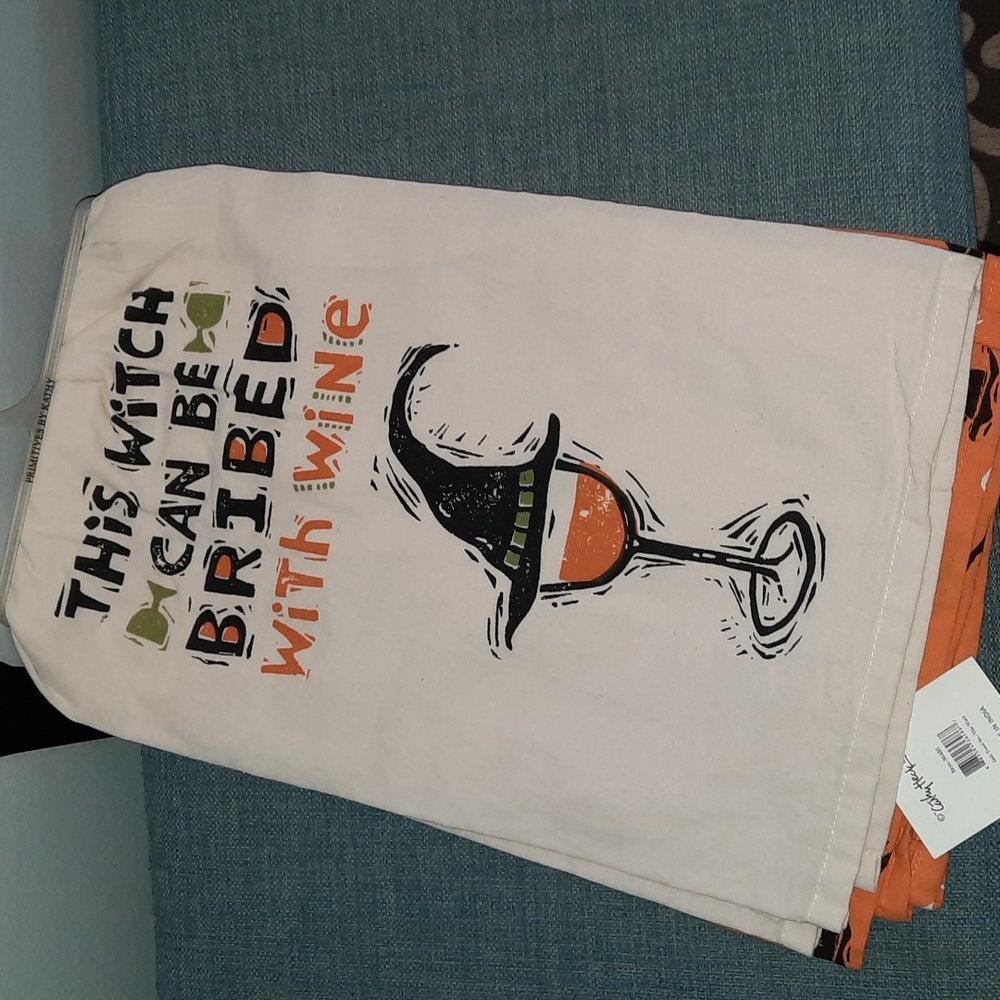 This Witch Can Be Bribed With Wine Funny Kitchen Dish Towel Set Cotton Halloween